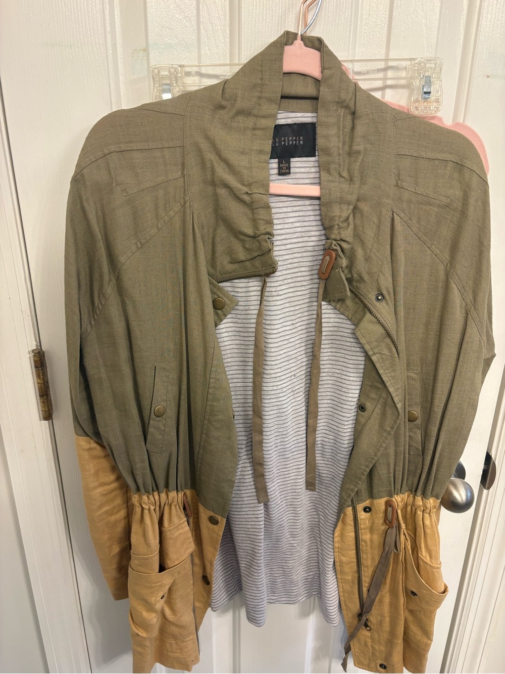 Blu Pepper Olive and Mustard Utility Jacket with Drawstring Waist